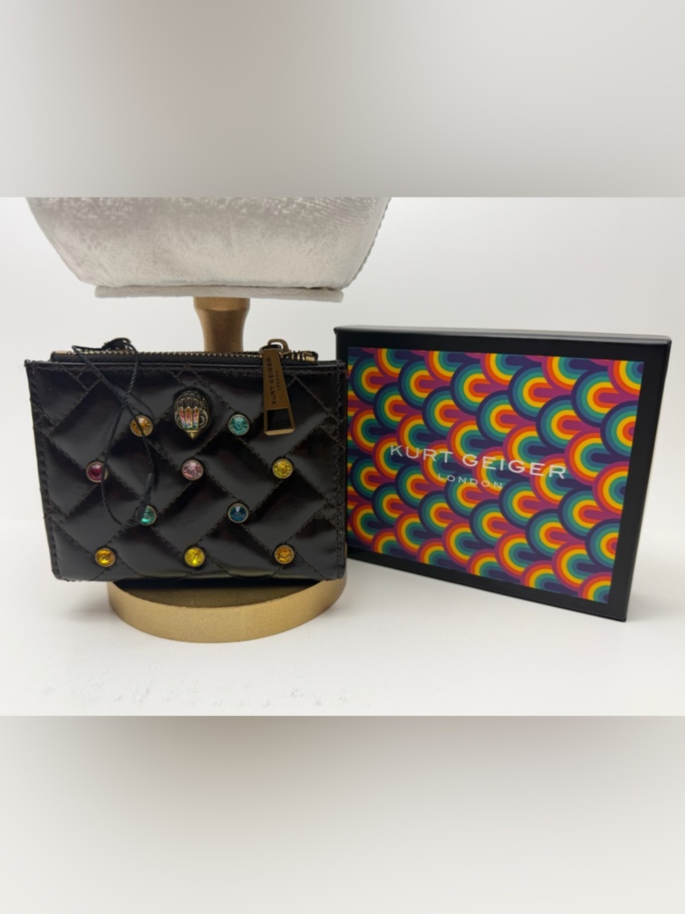 Kurt Geiger Black Quilted Mini Bag with Multicolor Studs NEW In Box